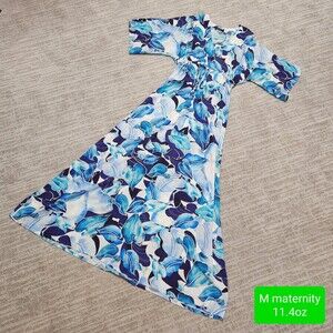 Pietro Brunelli Milano Verbena blue leaf long maternity dress size M